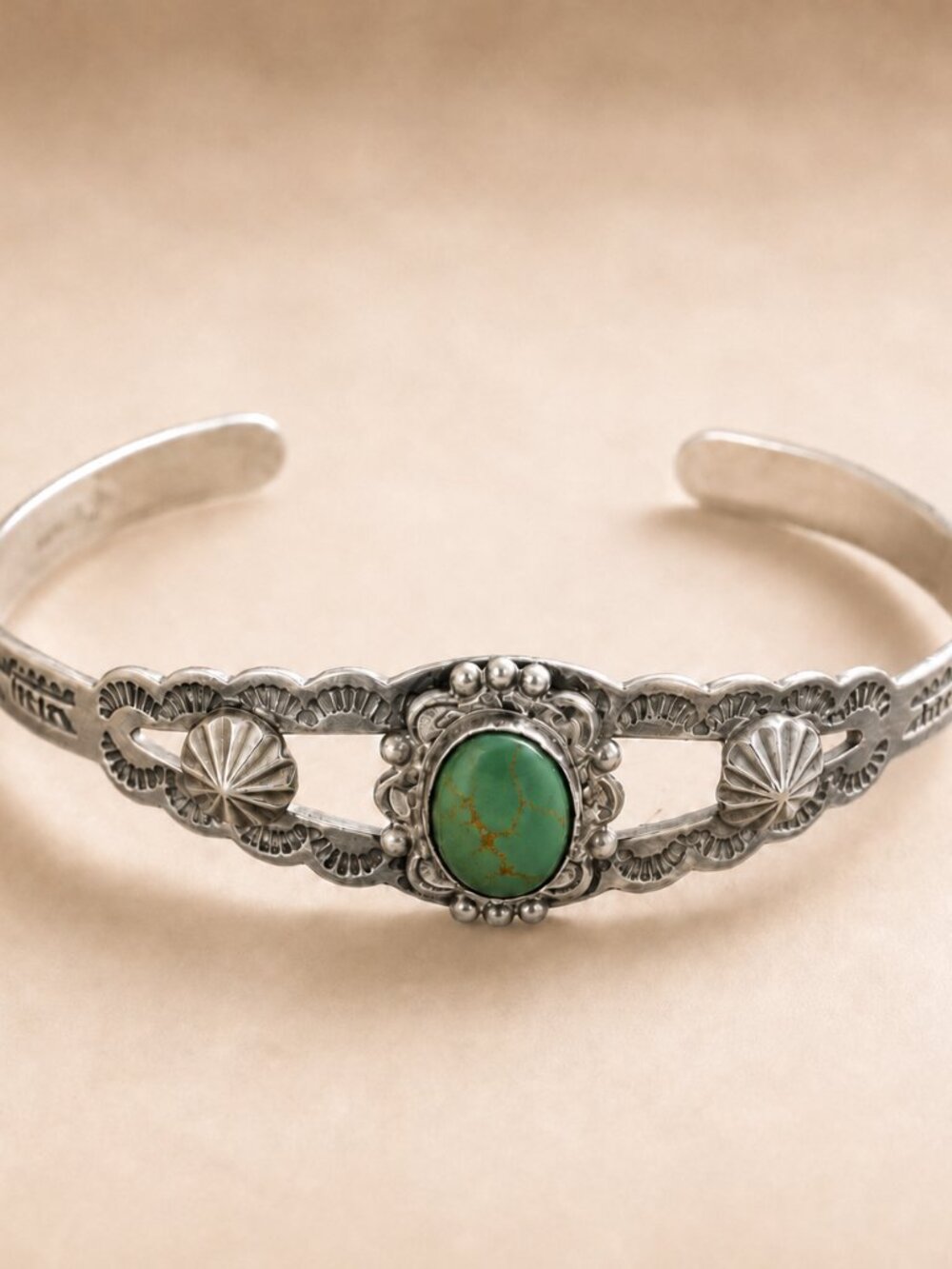 Vintage Bell Trading Post Sterling Silver Green Turquoise Cuff Bracelet